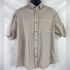 Wrangler Hero Mens Shirt Plaid Blue Orange White Button‎ Up Short Sleeve Size XL